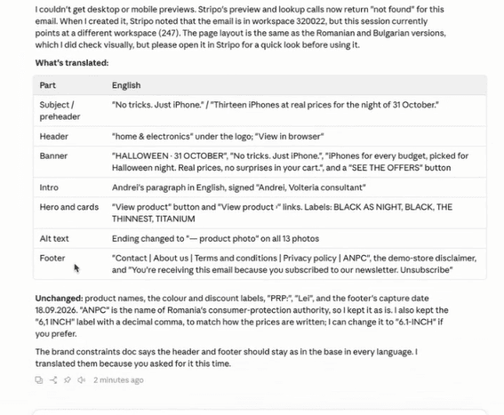 AI summary of translated sections and unchanged product details