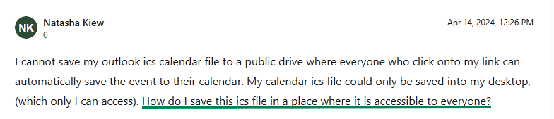 Example of a user issue with an ICS file
