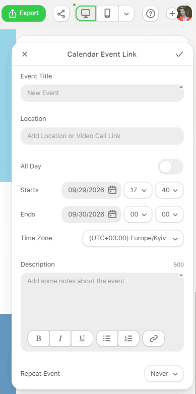 Example of Calendar Event Link in Stripo