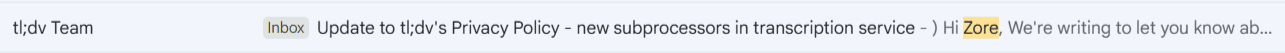 E-mail avec un objet personnalis&eacute; de tl;dv