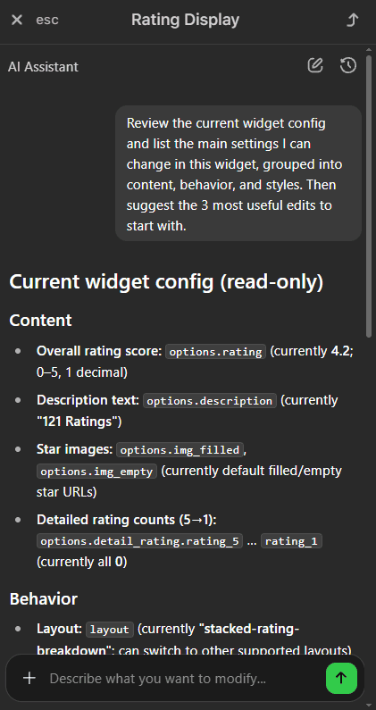 Rating display widget tweakable settings Rating display widget tweakable settings
