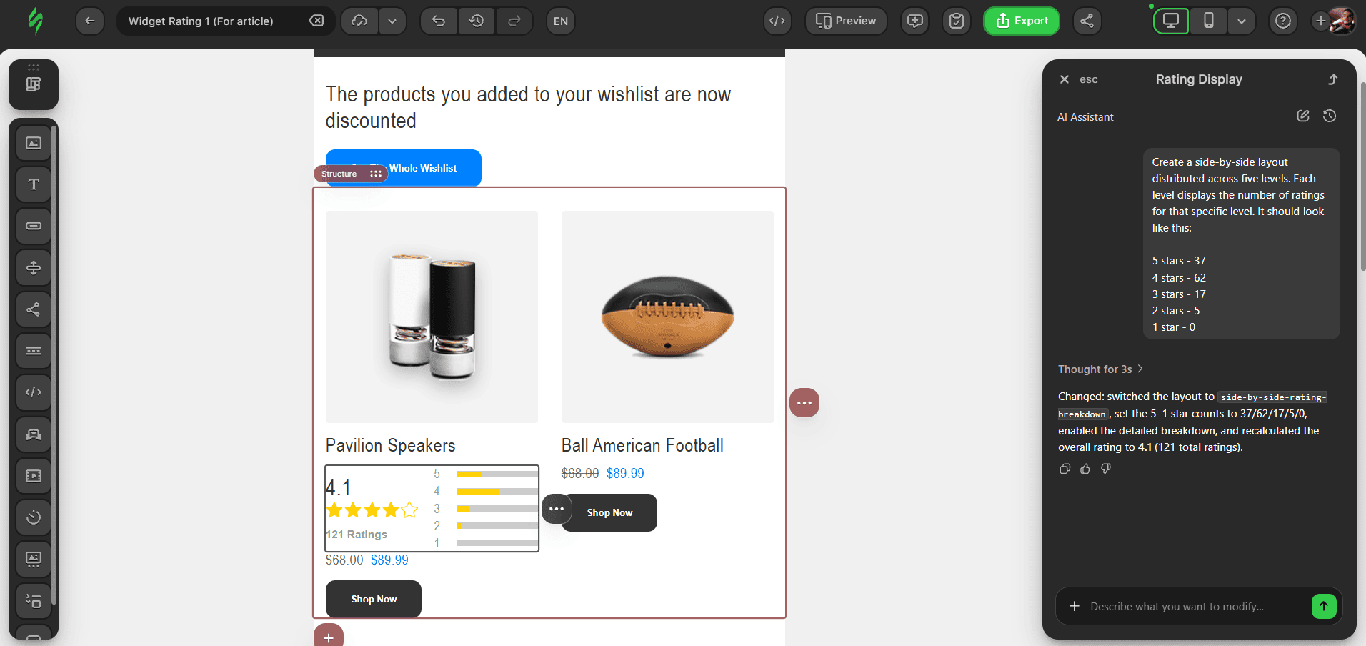 Rating display widget with a breakdown Rating display widget with a breakdown
