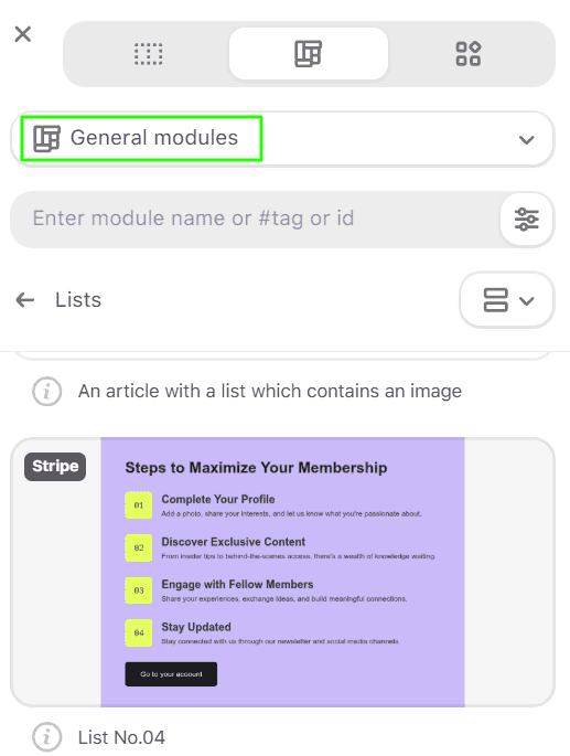 Ready-to-use list module in Stripo