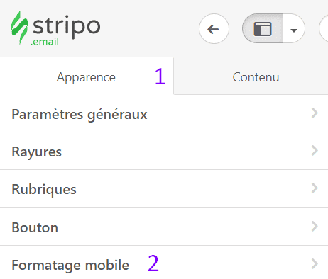 Entrer dans l'onglet de la vue mobile _ Utiliser les boutons