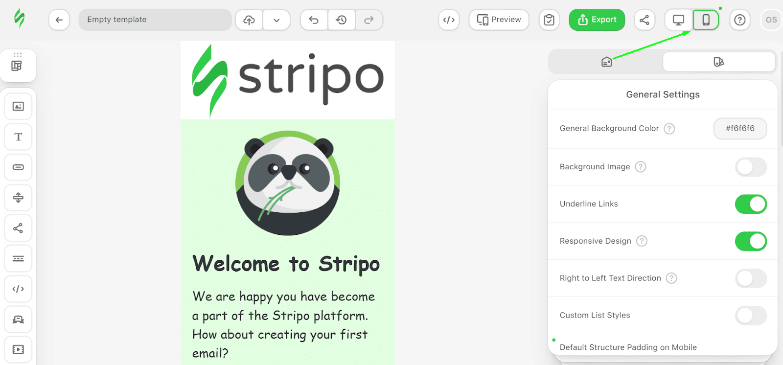 Ein Symbol zum Wechseln in die mobile Ansicht der Vorlage
