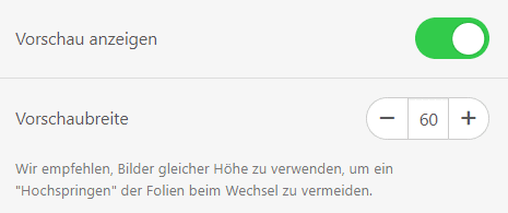 Umschalten der Vorschautaste und Einstellen der Vorschaubreite Umschalten der Vorschautaste und Einstellen der Vorschaubreite