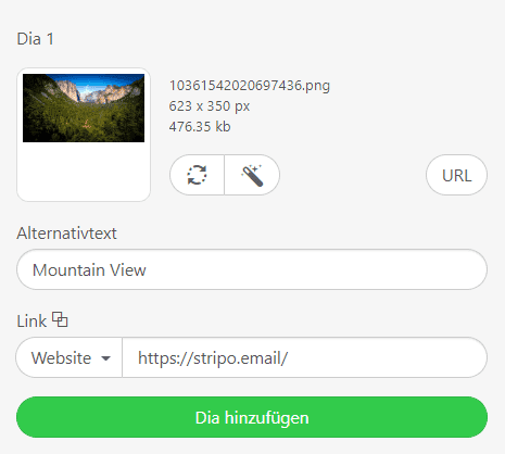 Hinzufügen von Bildern zu Folien _ AMP-Karussell mit Stripo Hinzufügen von Bildern zu Folien _ AMP-Karussell mit Stripo