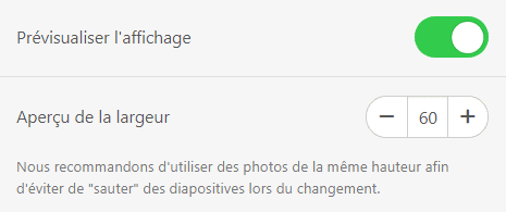 Basculement du bouton d'aperçu et réglage de la largeur de l'aperçu Basculement du bouton d'aperçu et réglage de la largeur de l'aperçu