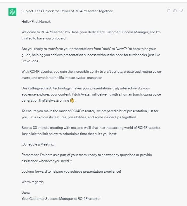 Creating a prompt for a welcome email Creating a prompt for a welcome email