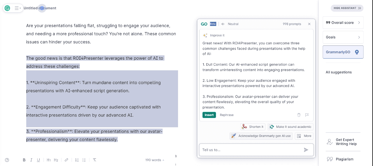 Ways to enhance texts in Grammarly Ways to enhance texts in Grammarly