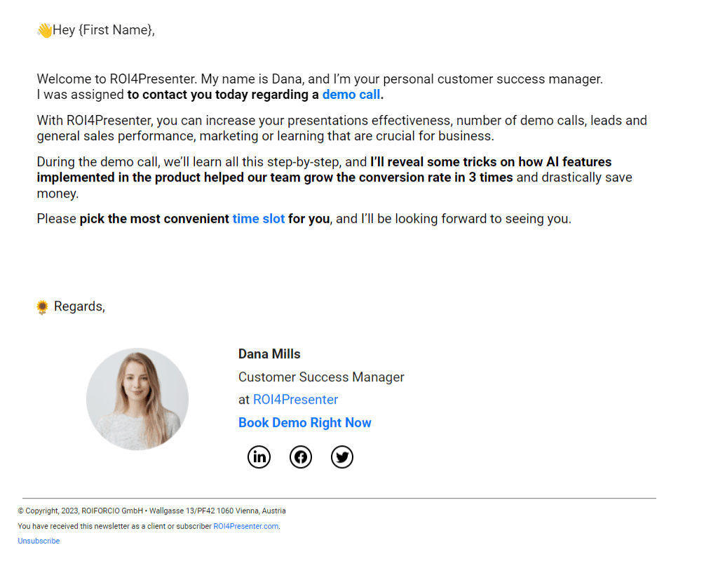 The final version of the AI-powered email The final version of the AI-powered email