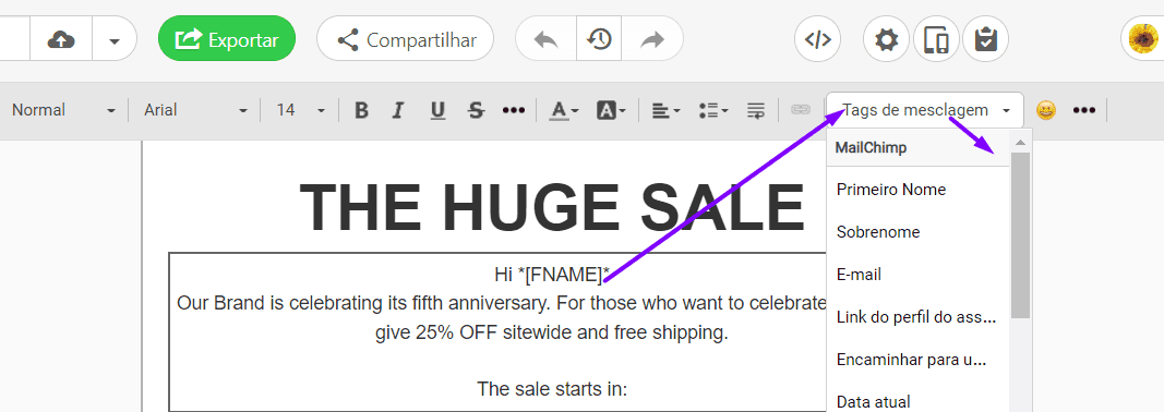 Adicionando tags de mesclagem a e-mails do Mailchimp com Stripo_Export Adicionando tags de mesclagem a e-mails do Mailchimp com Stripo_Export