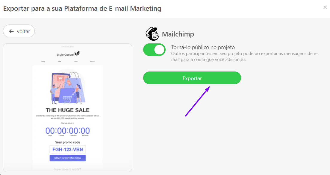 Botão Exportar_Exportando e-mails para Mailchimp_Stripo Botão Exportar_Exportando e-mails para Mailchimp_Stripo