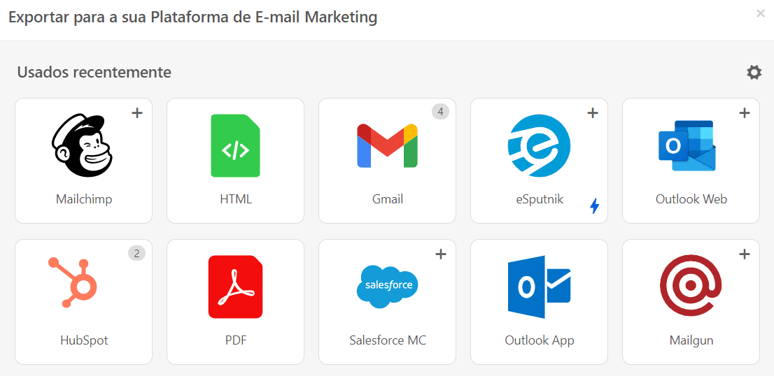 Opções de exportação usadas recentemente_Exportar e-mails para Mailchimp Opções de exportação usadas recentemente_Exportar e-mails para Mailchimp