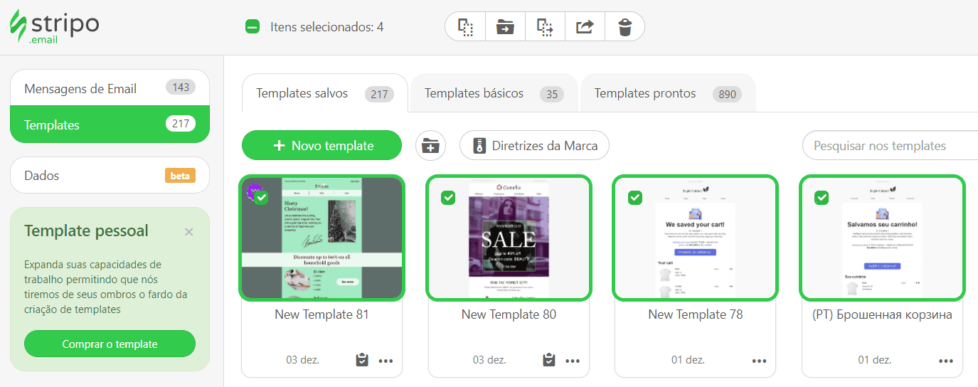 Modelos de e-mail selecionados para exportação em massa Modelos de e-mail selecionados para exportação em massa
