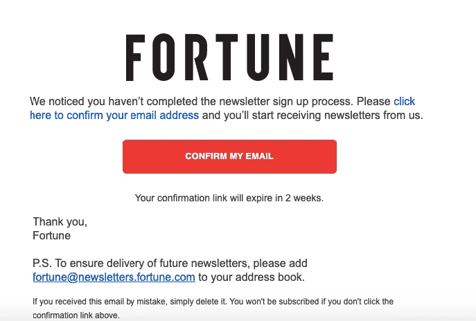 Example of a subscription follow-up email Example of a subscription follow-up email
