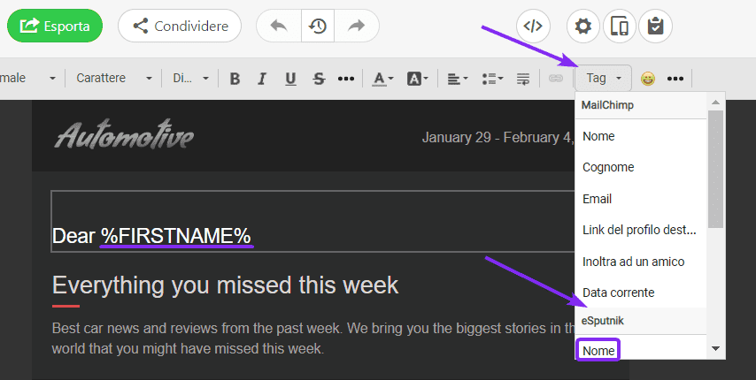 Email Dinamiche Aggiunta di Tag di Unione al Testo Email Dinamiche Aggiunta di Tag di Unione al Testo