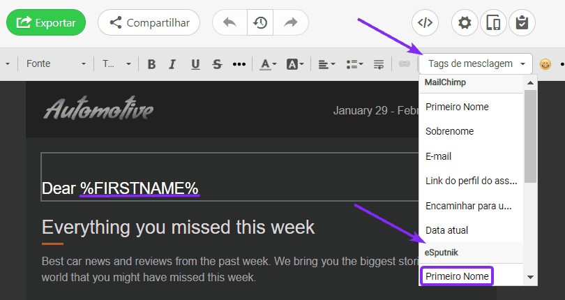 Emails Dinâmicos _ Adicionando Tags de Mesclagem para Copiar Emails Dinâmicos _ Adicionando Tags de Mesclagem para Copiar