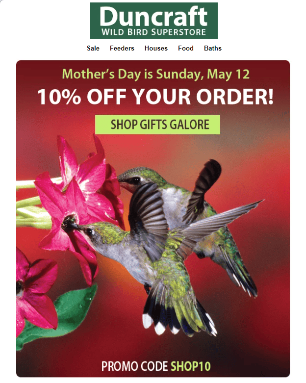 Email from Duncraft Wild Bird Superstore