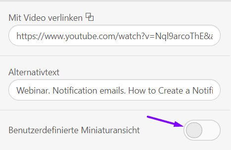 Hinzufügen eines benutzerdefinierten Miniaturbilds zu einer Webinar-E-Mail Hinzufügen eines benutzerdefinierten Miniaturbilds zu einer Webinar-E-Mail