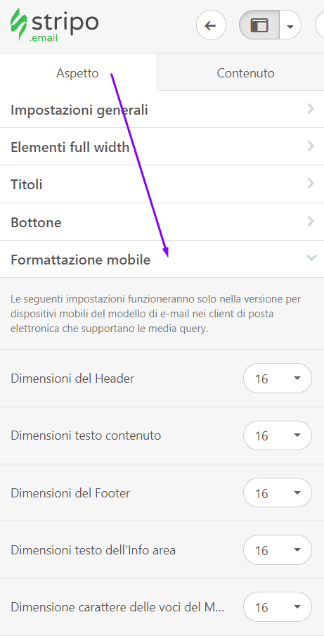 Design e-mail reattivo_Impostazione di stili mobili con Stripo_Nessun codice