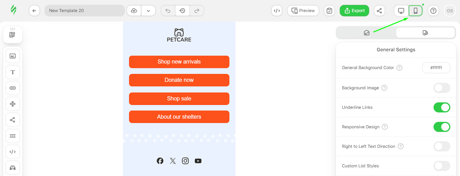 An icon to switch to the mobile device view An icon to switch to the mobile device view