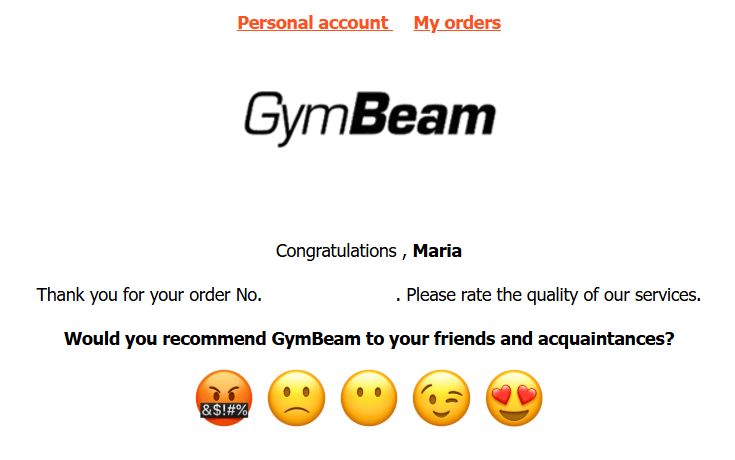 Ein Beispiel für die E-Mail nach dem Kauf mit einer NPS-Umfrage Ein Beispiel für die E-Mail nach dem Kauf mit einer NPS-Umfrage