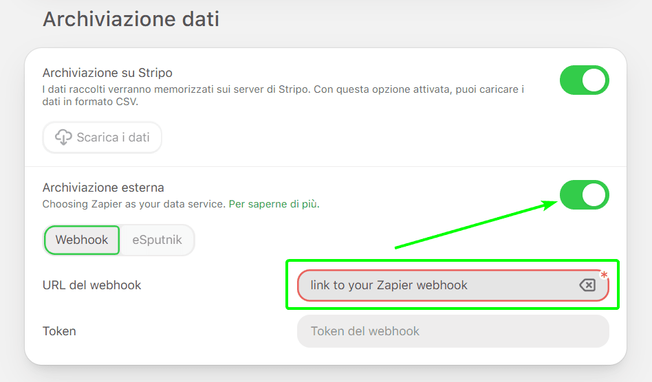 Abilitazione dell'archiviazione esterna Abilitazione dell'archiviazione esterna