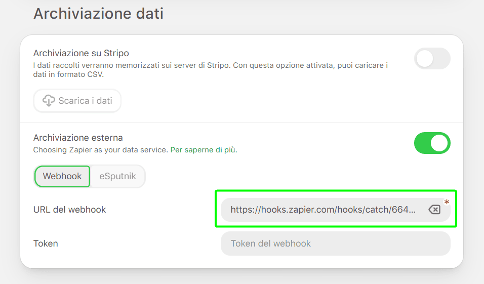 Incollare l'URL webhook in Stripo Incollare l'URL webhook in Stripo