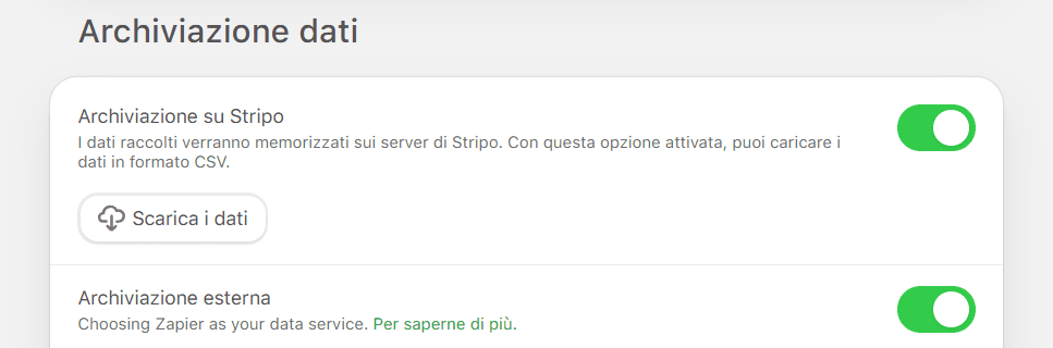 Abilitazione di entrambi gli archivi per il Servizio dati Abilitazione di entrambi gli archivi per il Servizio dati