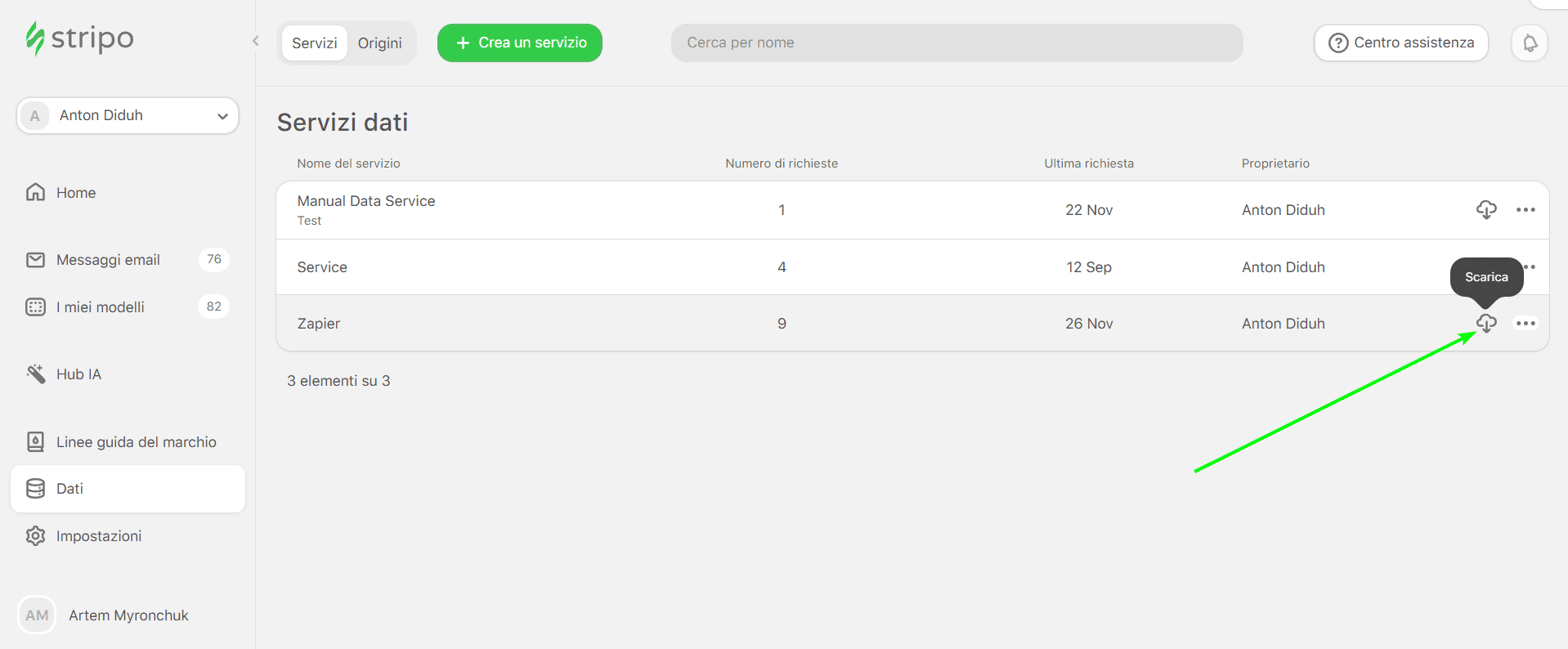 Scaricare il file CSV con i dati Scaricare il file CSV con i dati