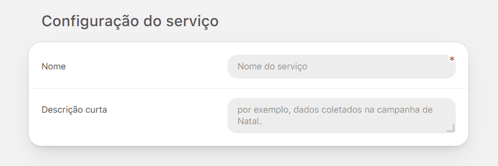 Configuração do serviço de dados Configuração do serviço de dados