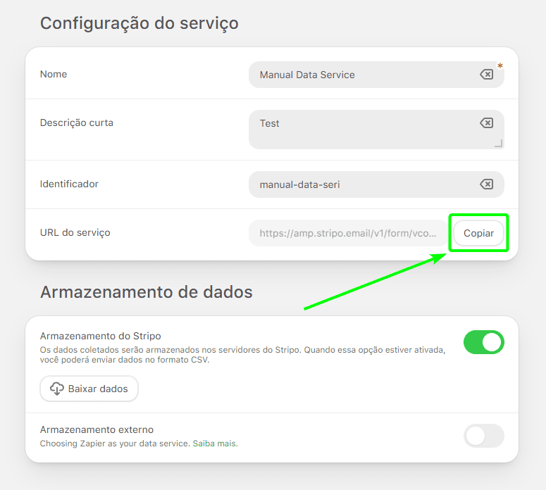 URL do serviço de cópia de dados URL do serviço de cópia de dados