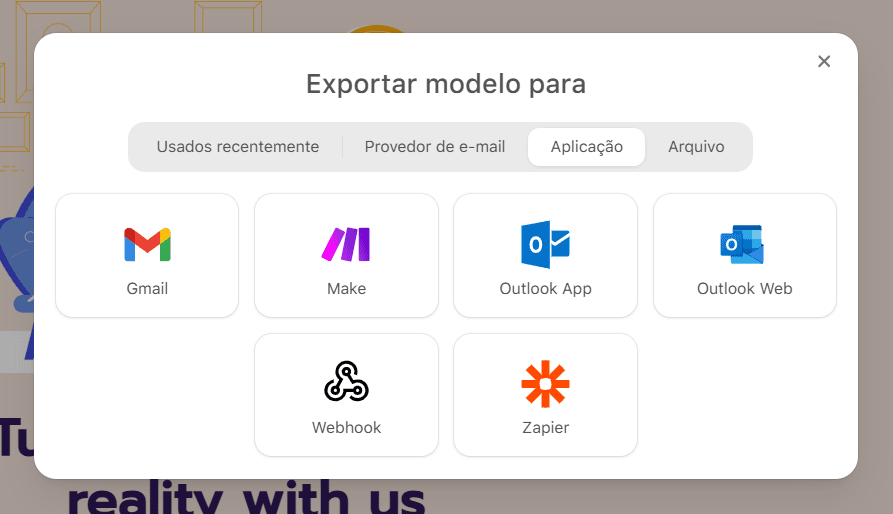 Selecione o aplicativo Outlook a partir dos ESPs sugeridos
