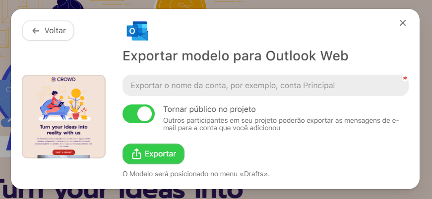 Exportar seu modelo de newsletter do Outlook para o Outlook Web