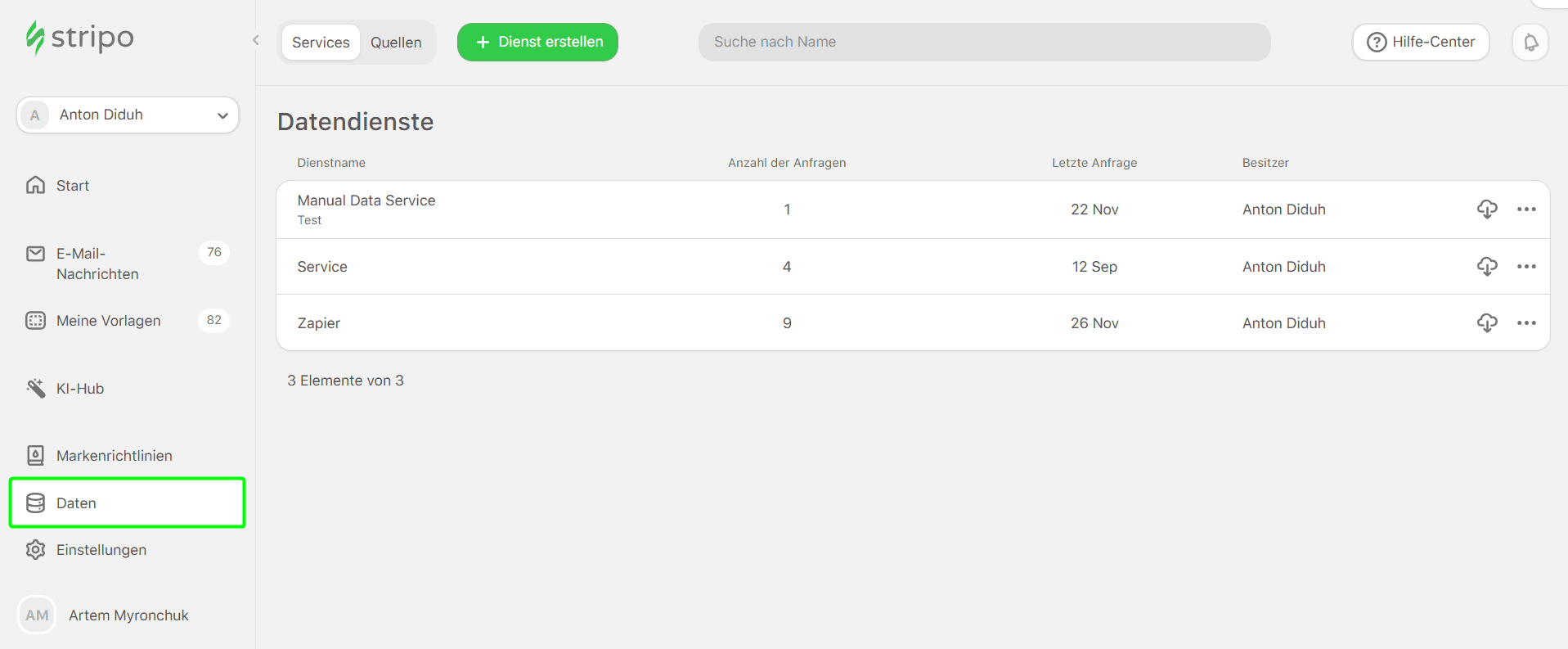 Überprüfung der empfangenen Daten innerhalb von Stripo Überprüfung der empfangenen Daten innerhalb von Stripo