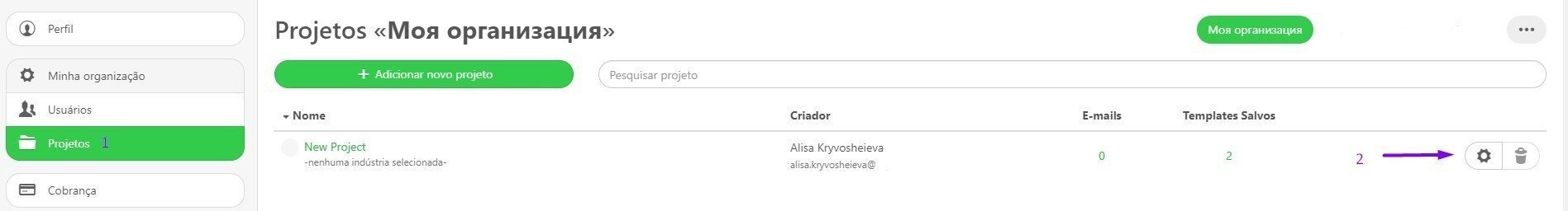 Projetos- settings Projetos- settings