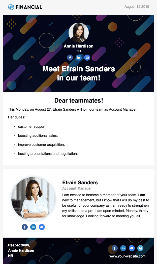 Plantillas de email para RRHH