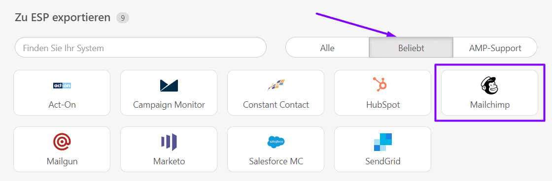 Mailchimp-Exportoption Mailchimp-Exportoption
