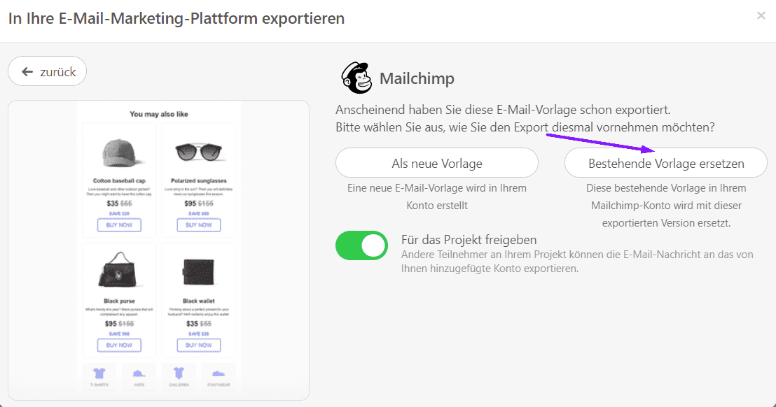 Ersetzen einer vorhandenen Version Ihrer Mailchimp-E-Mail Ersetzen einer vorhandenen Version Ihrer Mailchimp-E-Mail