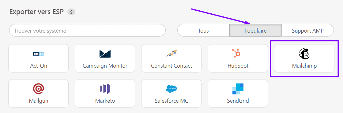 Option d'exportation Mailchimp Option d'exportation Mailchimp