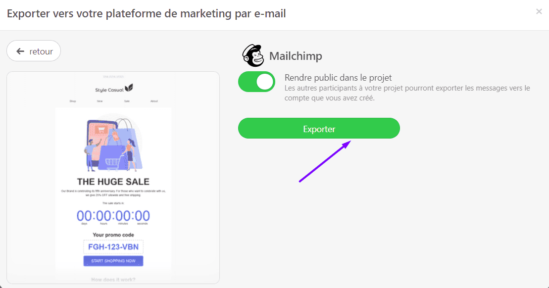 Bouton Exporter_Exporter des e-mails vers Mailchimp_Stripo Bouton Exporter_Exporter des e-mails vers Mailchimp_Stripo