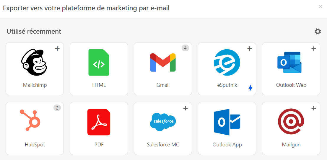Options d'exportation récemment utilisées_Exporter les e-mails vers Mailchimp Options d'exportation récemment utilisées_Exporter les e-mails vers Mailchimp