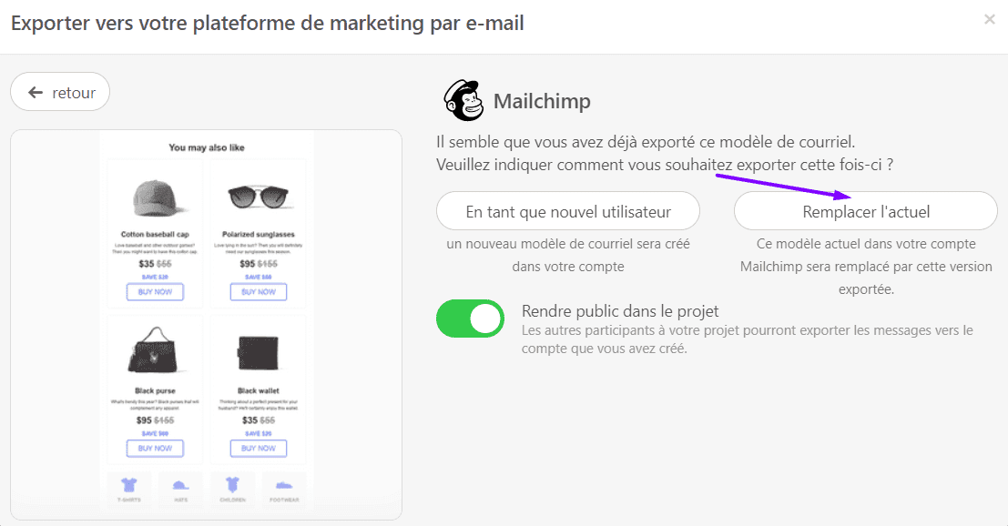 Remplacement d'une version existante de votre e-mail Mailchimp Remplacement d'une version existante de votre e-mail Mailchimp
