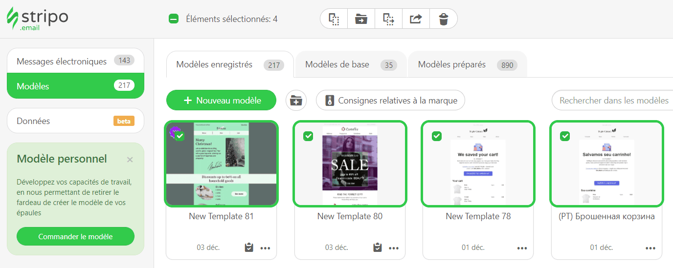 Modèles d'e-mails sélectionnés pour l'exportation en masse Modèles d'e-mails sélectionnés pour l'exportation en masse