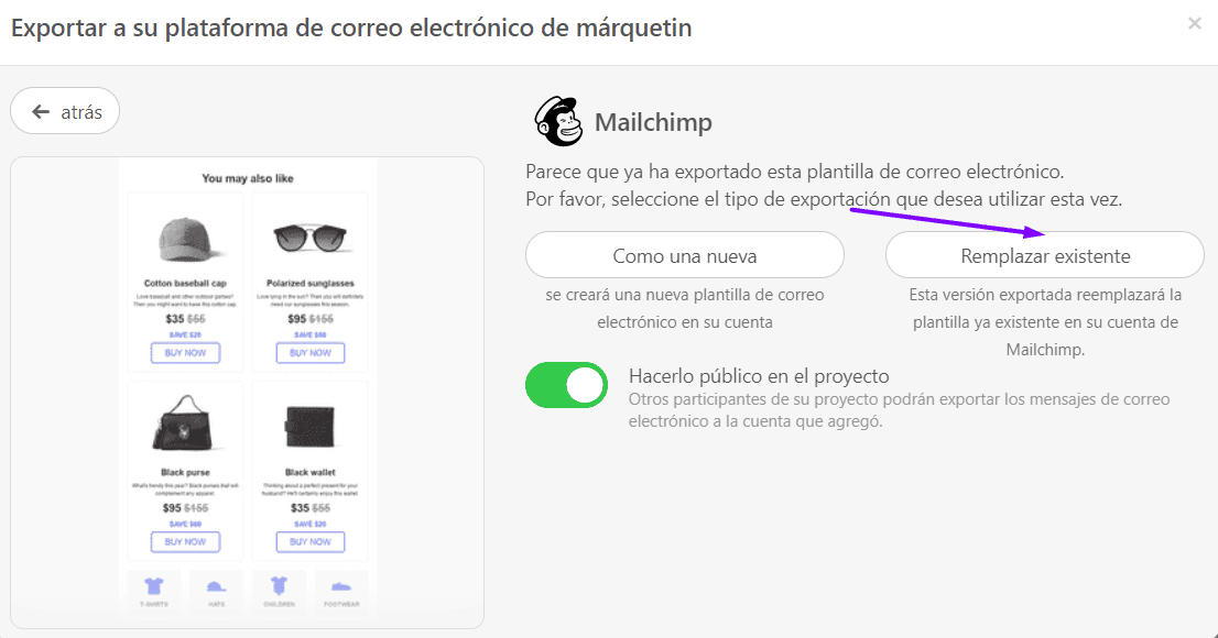 Reemplazo de una versión existente de su correo electrónico de Mailchimp Reemplazo de una versión existente de su correo electrónico de Mailchimp