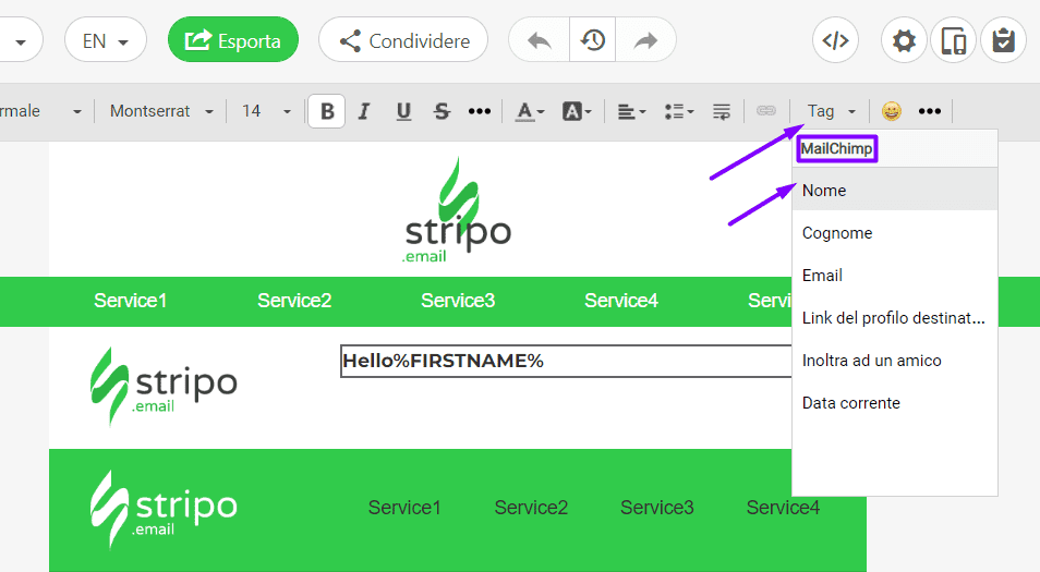 Come creare un'e-mail di notifica con tag di unione