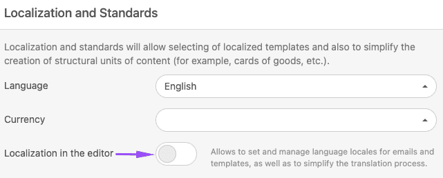 Settings Languages in the Localization Section Settings Languages in the Localization Section