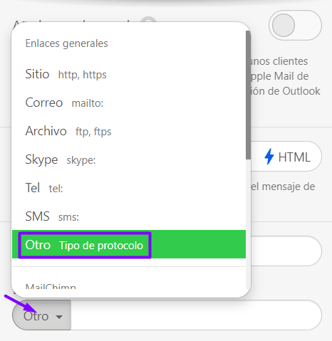 Agregar enlaces de anclaje_Cambiar el tipo de enlace en el panel de configuraci&oacute;n
