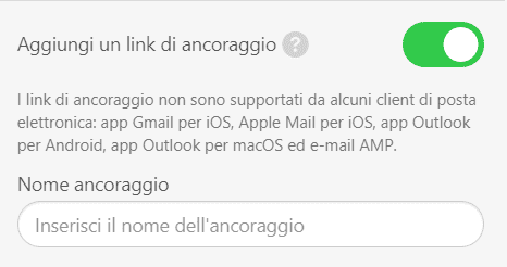 Collegamenti di ancoraggio nelle e-mail_Abilitazione dell'opzione Collegamenti di ancoraggio nelle e-mail_Abilitazione dell'opzione